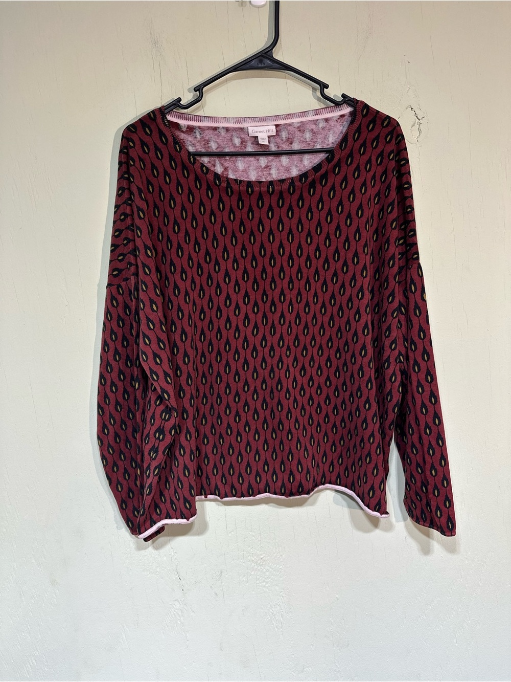 Garnet Hill drop shoulder silk cotton blend long sleeve pullover sweater XL